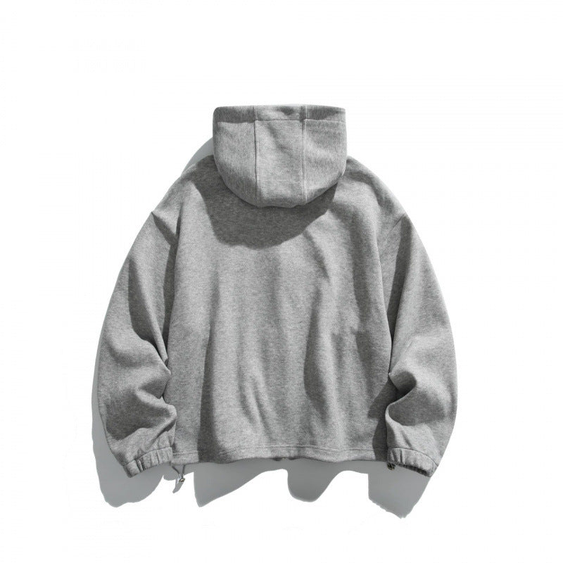 Unisex Oversize Fleece Zip Jacket with Hood, Two-Way Zipper and Adjustable Hem Chichicherry