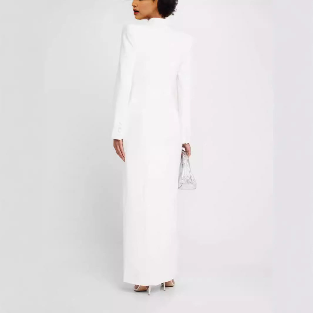 Women Blazer Dress Maxi Dress with Double Breasted, tailored silhouette and high front slit Chichicherry