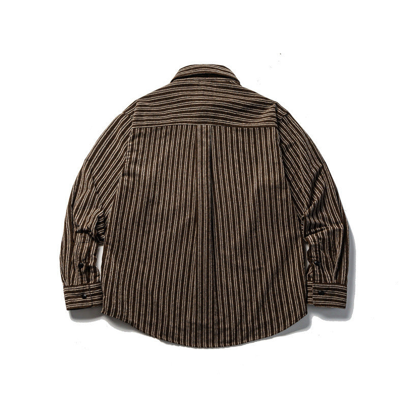 Men's Oversize Cord Shirt with Vertical Stripes, Chest Pocket and Rounded Hem Chichicherry