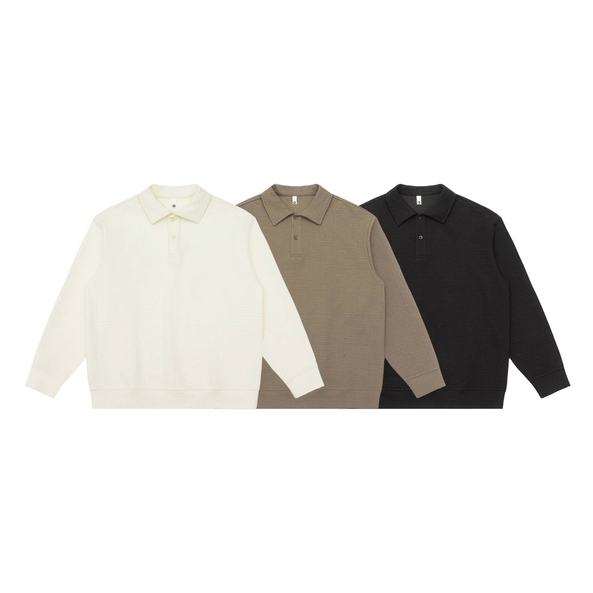 Unisex Waffle Knit Polo Shirt with Polo Collar and Half Button Placket Chichicherry