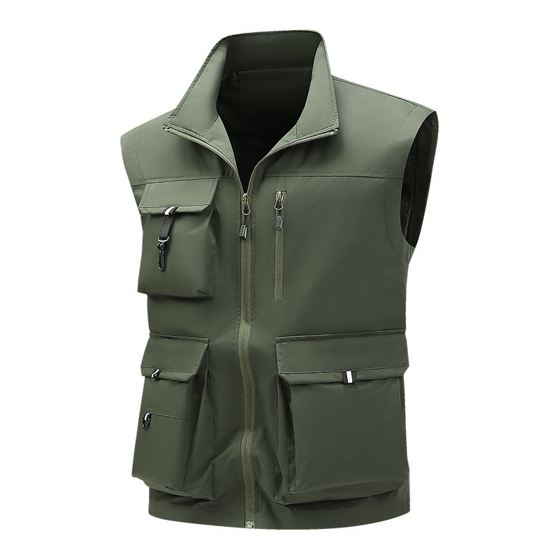 Men's Multifunctional Outdoor Utility Vest with Multiple Cargo Pockets and Stand Collar Chichicherry