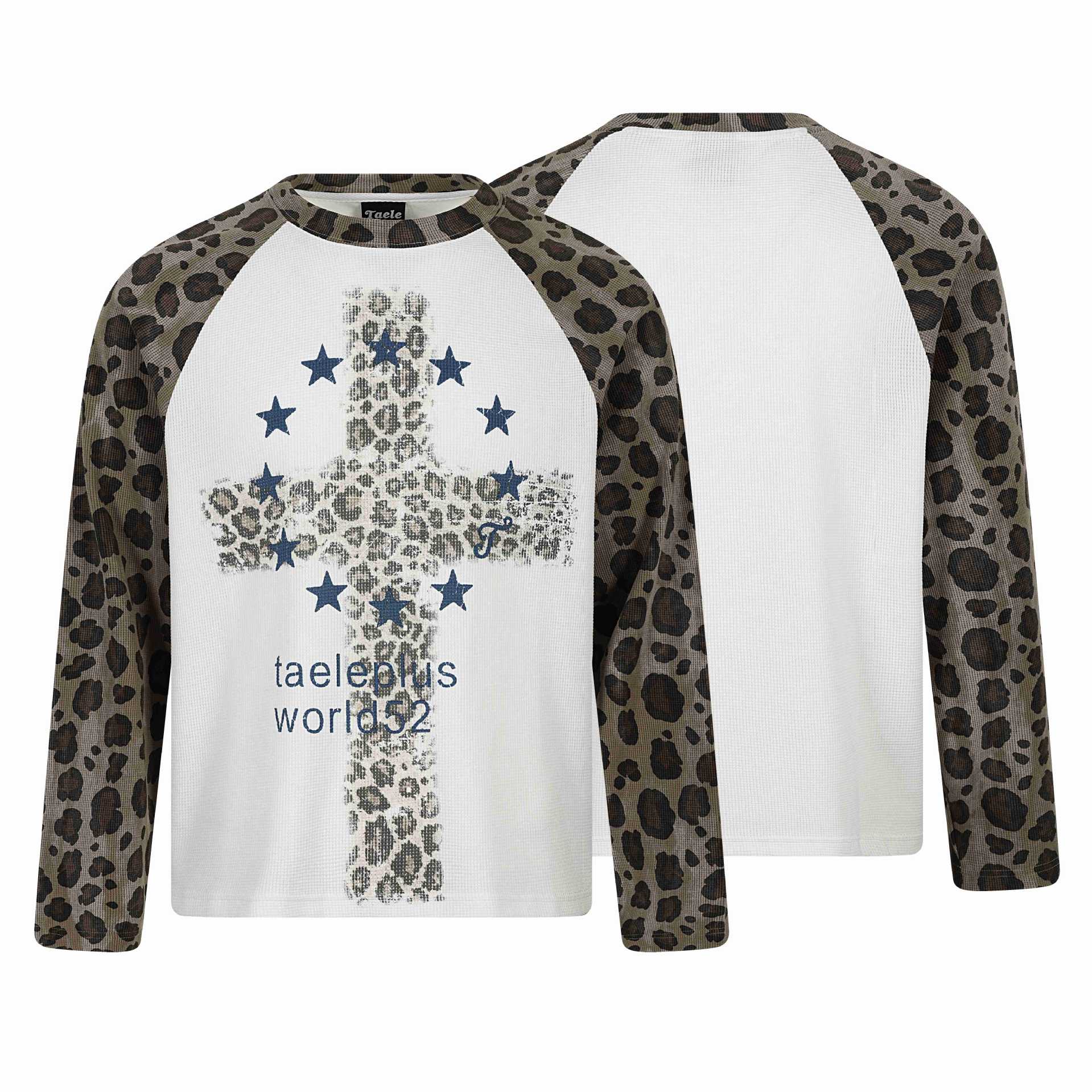 Women's long sleeve thermal shirt with raglan sleeves and leopard inserts Chichicherry