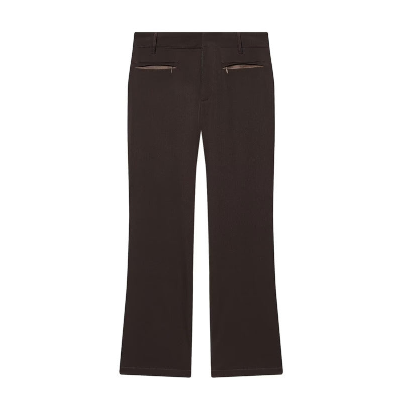 Women High-Waisted Flared Trousers with Belt Loops and Welt Pockets Chichicherry