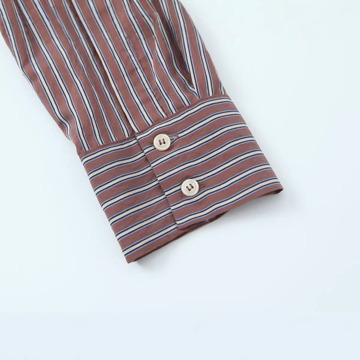 Women's Oversized Shirt Blouse with Vertical Stripe Pattern and Full Button Placket Chichicherry