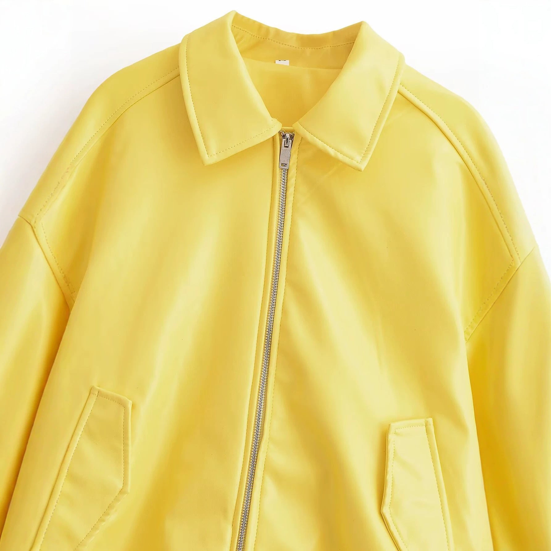 Women's Oversized Bomber Jacket with Zipper, Ribbed Hem and Flap Pockets Chichicherry