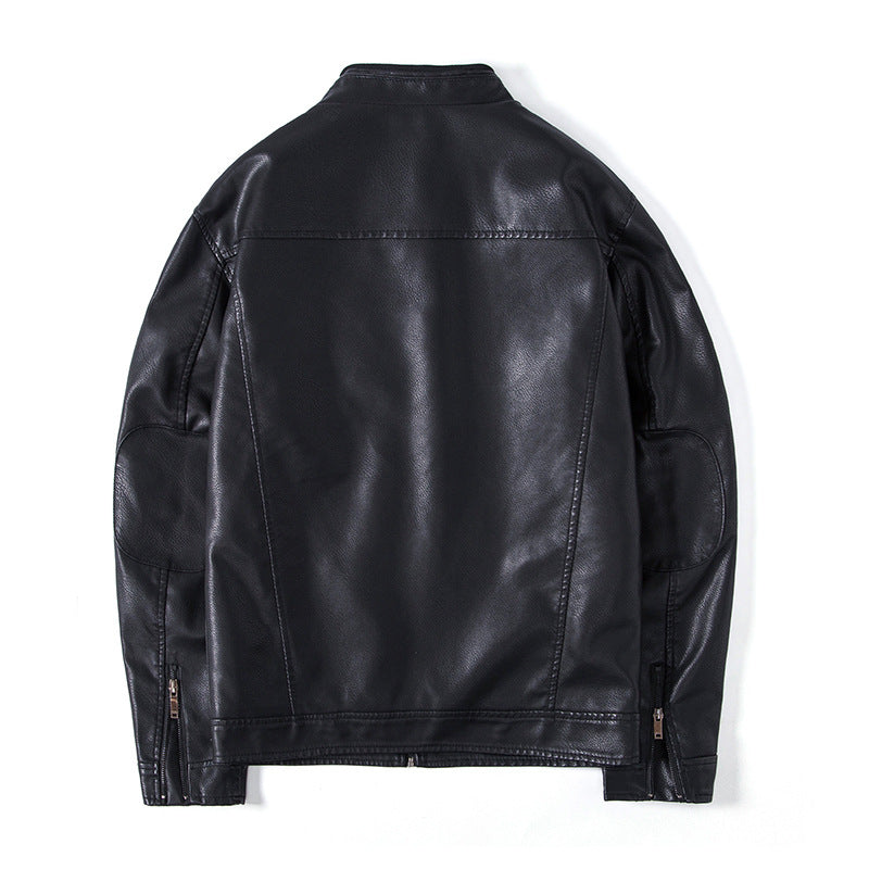 Men's Elegant Faux Leather Blouson Jacket with Stand-Up Collar, Zipper Pockets and Thermal Lining Chichicherry