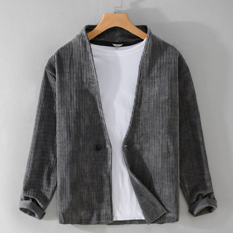 Men's corduroy overshirt blazer with V-neck and single-button closure Chichicherry
