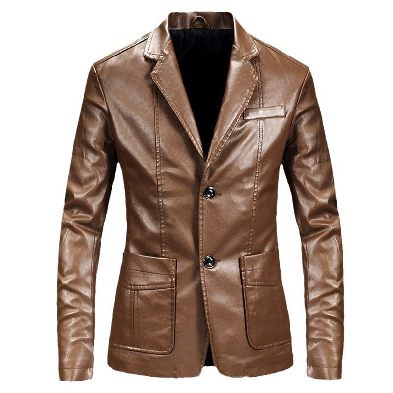 Men's leather blazer in jacket cut with notch collar and flap pockets Chichicherry
