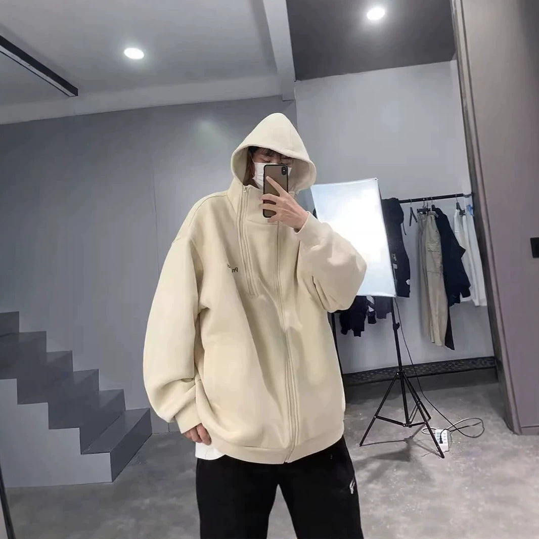 Unisex Oversized Fleece Jacket with High Collar and Zipper Chichicherry