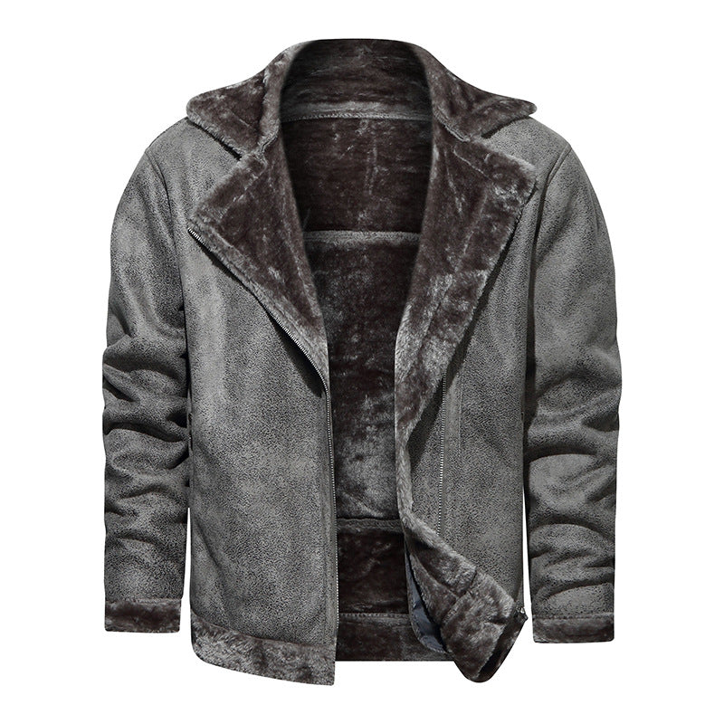 Men's lambskin imitation biker jacket with asymmetrical zipper and teddy lining Chichicherry