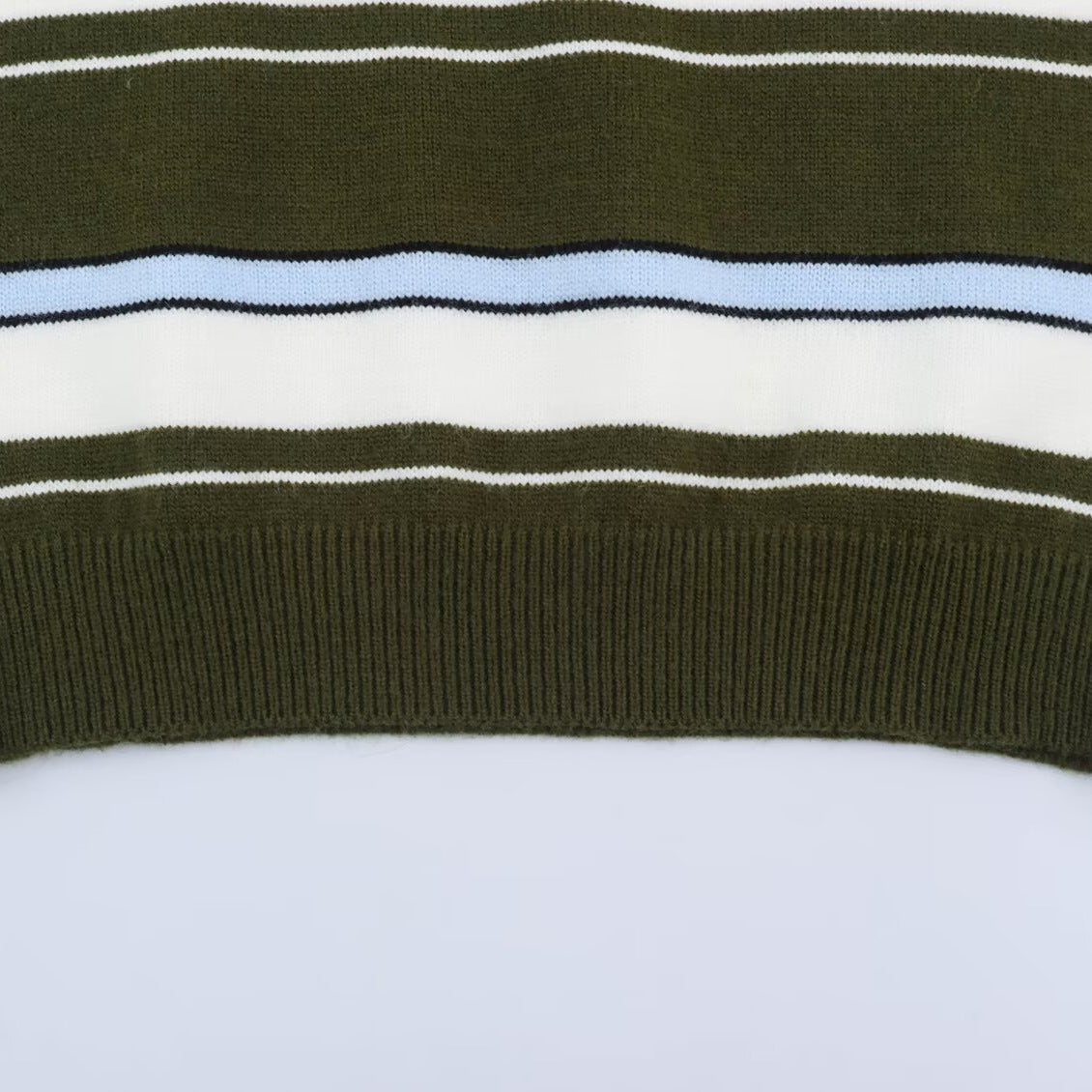 Women's Striped Polo Collar Sweater with Button Placket and Ribbed Cuffs Chichicherry