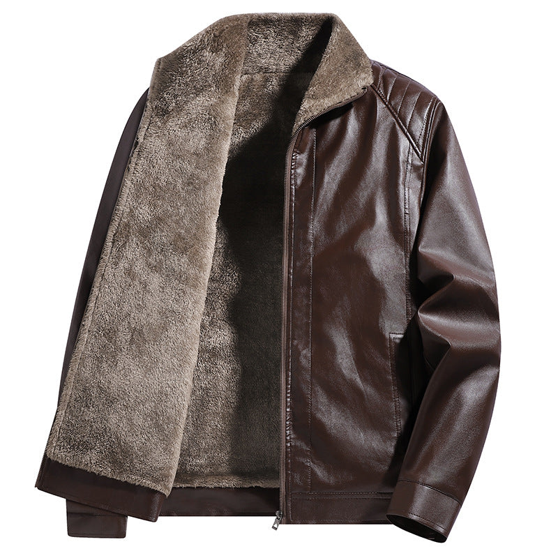 Men's Faux Leather Flight Jacket with Teddy Lining and Quilted Shoulder Area Chichicherry