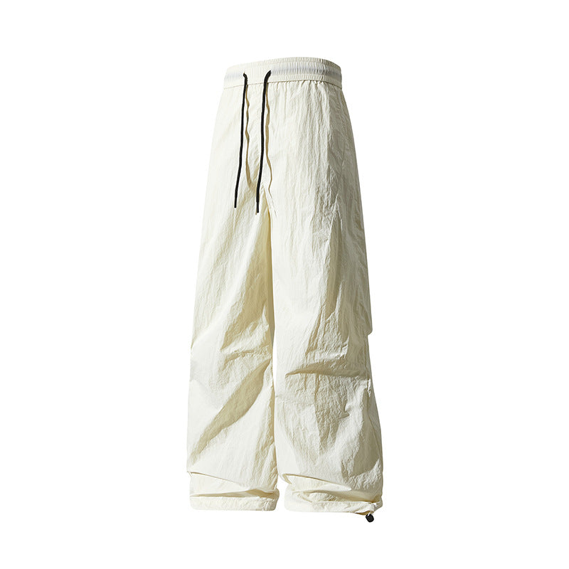 Unisex Wide Technical Nylon Pants with Drawstring and Adjustable Hem Chichicherry