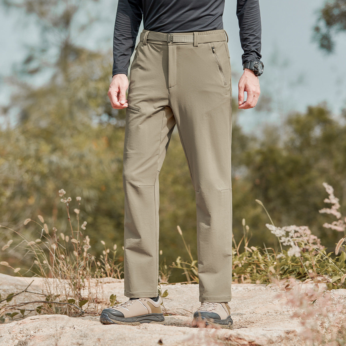 Men's Softshell Trekking Pants with Stretch, water-repellent zip pockets and adjustable waistband Chichicherry