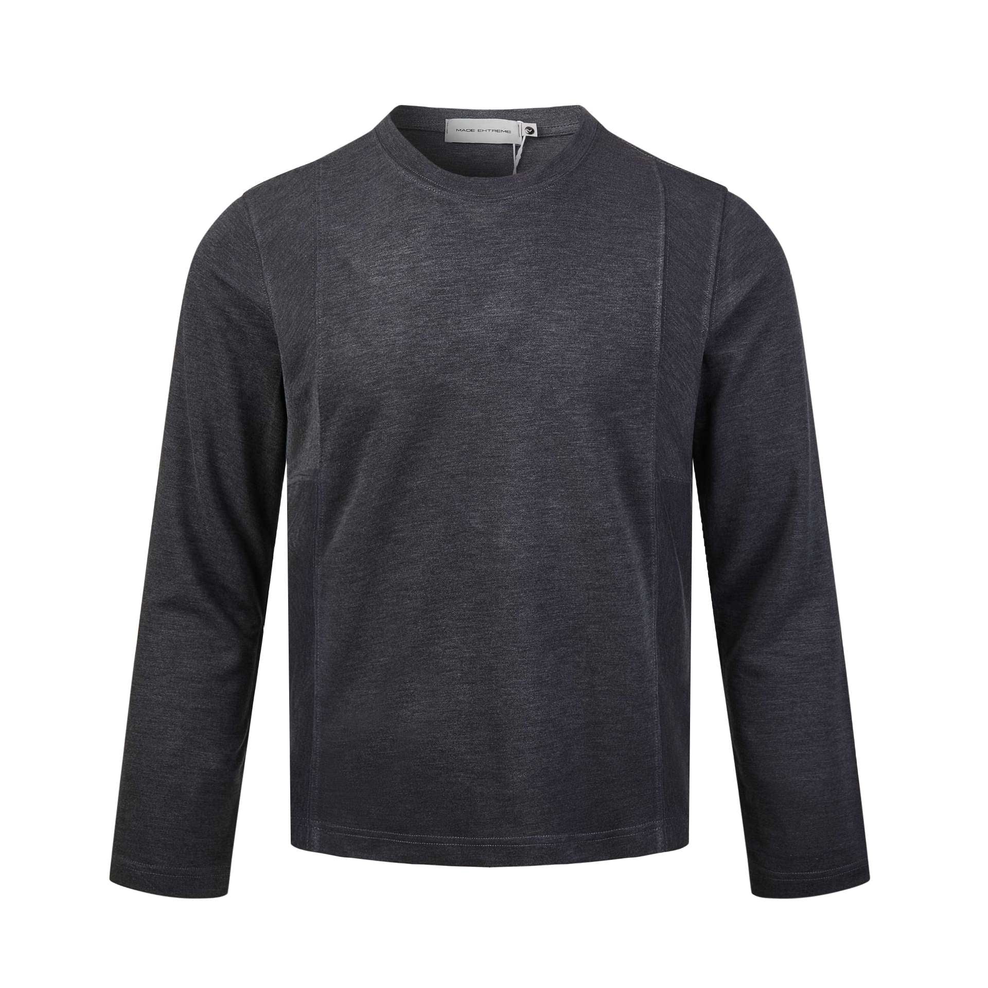 Men's Long-Sleeved Fine Knit Sweatshirt with Round Neck and Subtle Seam Detailing Chichicherry
