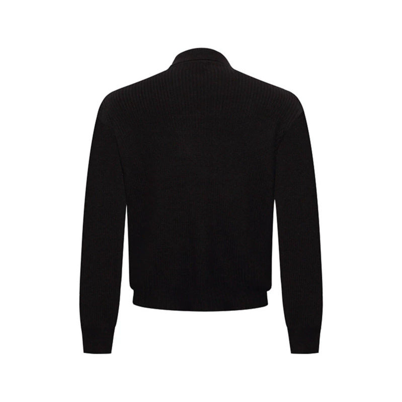 Men's knit double-breasted cardigan with collar, shoulder tabs, and welt pockets Chichicherry