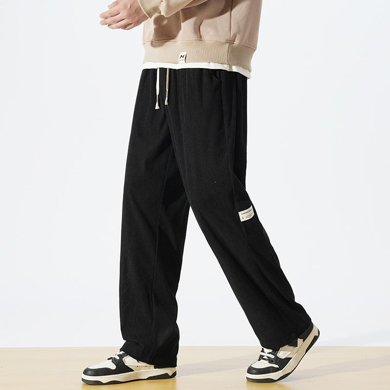 Men's Loose Cord Pants in Relaxed Fit with Drawstring Waist & Straight Leg Chichicherry