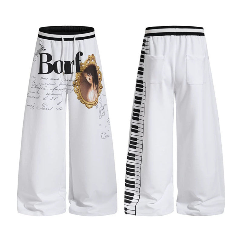 Ladies Extra Wide Palazzo Lounge Pants with Elastic Comfort Waistband, Drawstring and Large Vintage Motif Chichicherry