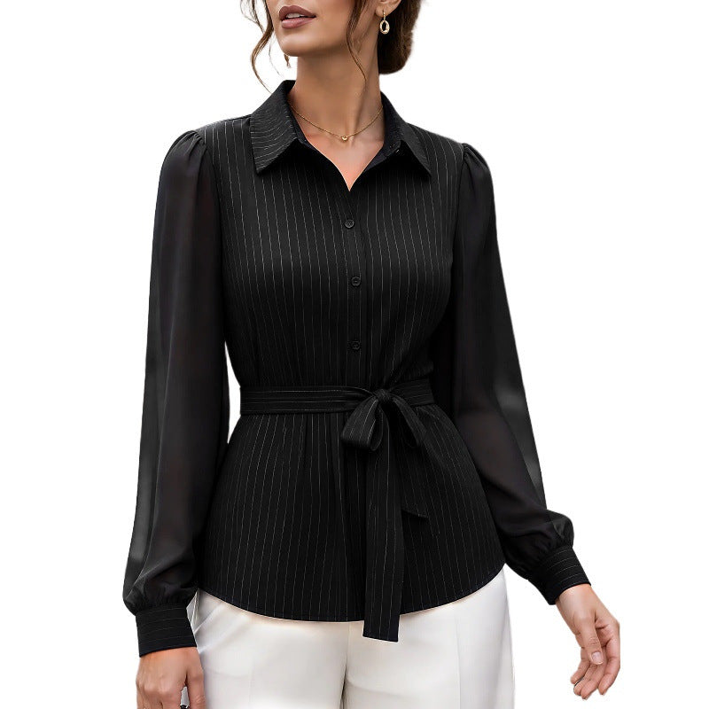 Women's tailored blouse top with waistband and chiffon sleeves Chichicherry