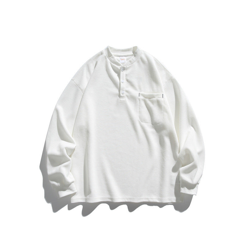Unisex Oversize Waffle Henley with Raglan Sleeves and Chest Pocket Chichicherry