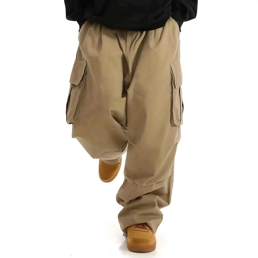Men's Wide Baggy Cargo Pants with Drop Crotch, Large Flap Pockets & Relaxed Fit Chichicherry