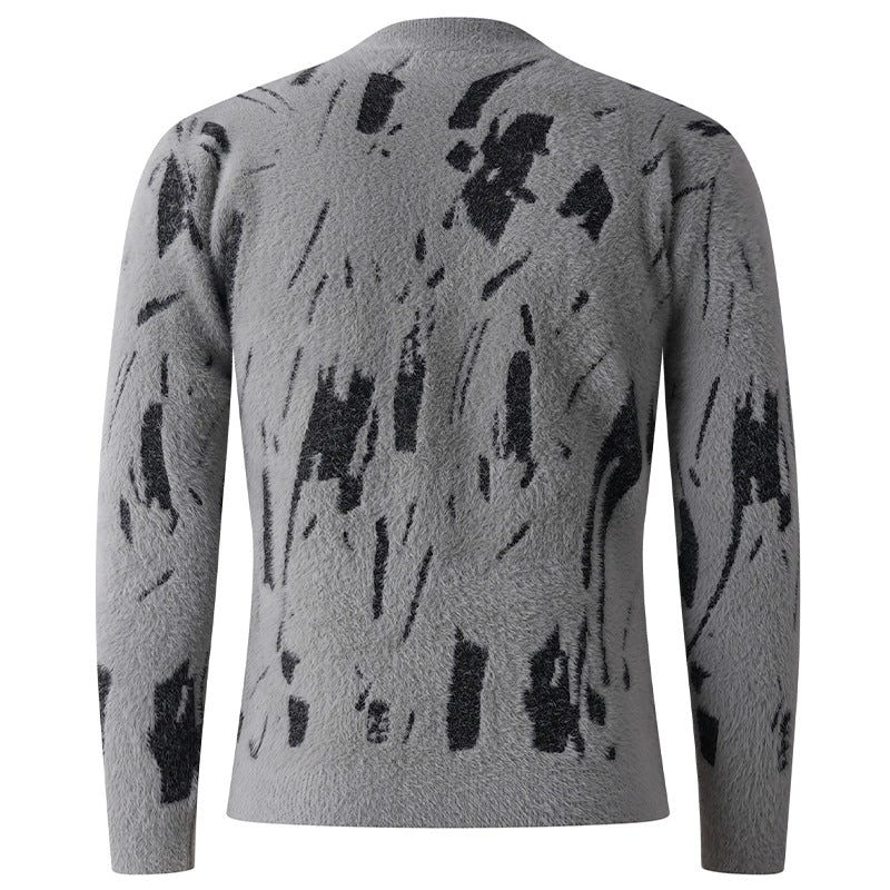 Men's Structured Mock Neck Sweater with Abstract Brush Pattern Chichicherry
