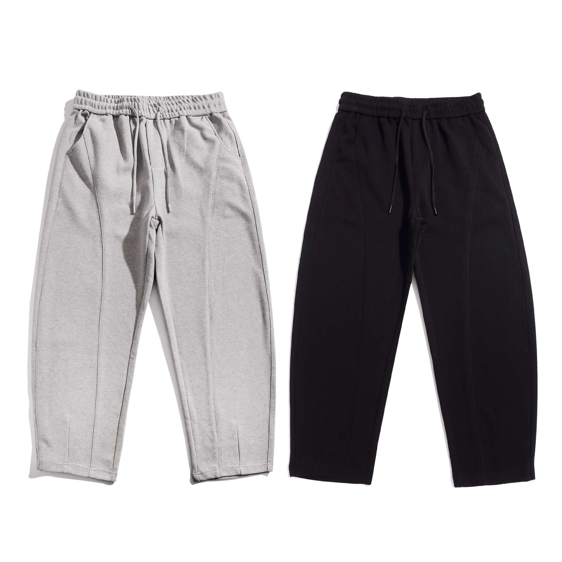 Women's cropped jogger pants with decorative seams, high elastic waistband and side pockets