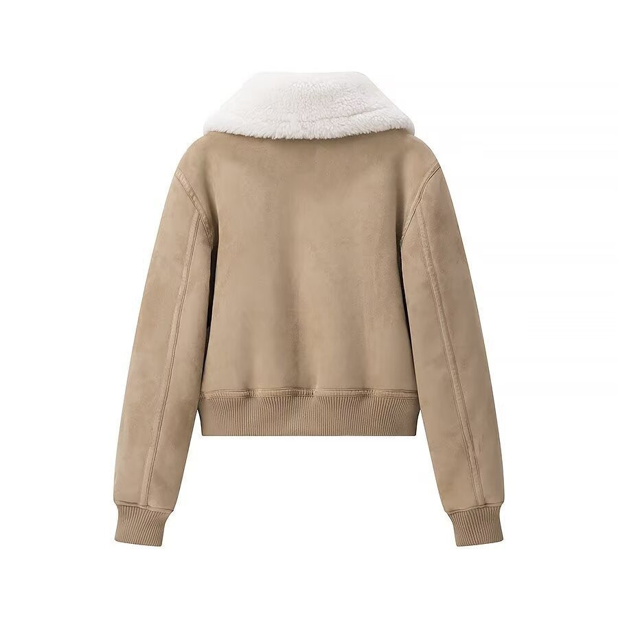 Ladies bomber jacket made of suede imitation with teddy lining and large shawl collar Chichicherry