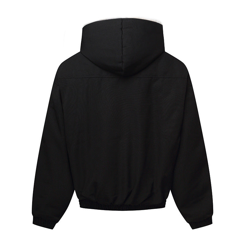 Unisex hooded jacket with warming teddy lining, elastic hem and concealed button placket Chichicherry