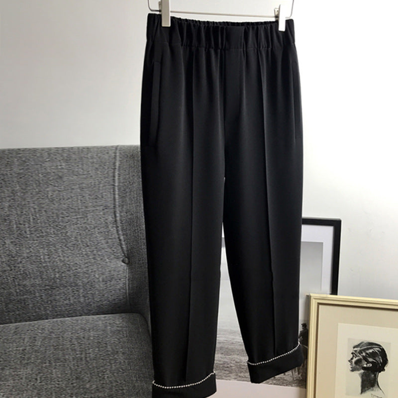 Women's Elegant Chino Pants with Decorative Pearl Details Chichicherry