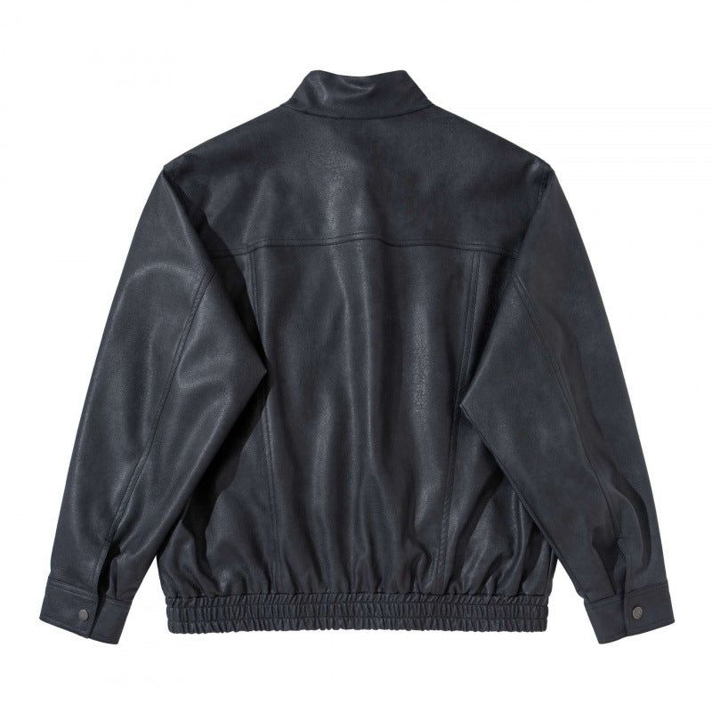 Men's short jacket made of suede-look material with stand-up collar, raglan sleeves, and elastic hem Chichicherry