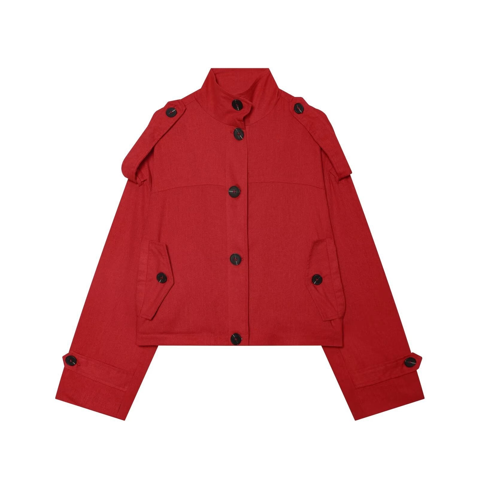 Women's Short Utility Jacket in Cropped Cut with Stand Collar and Shoulder Straps Chichicherry