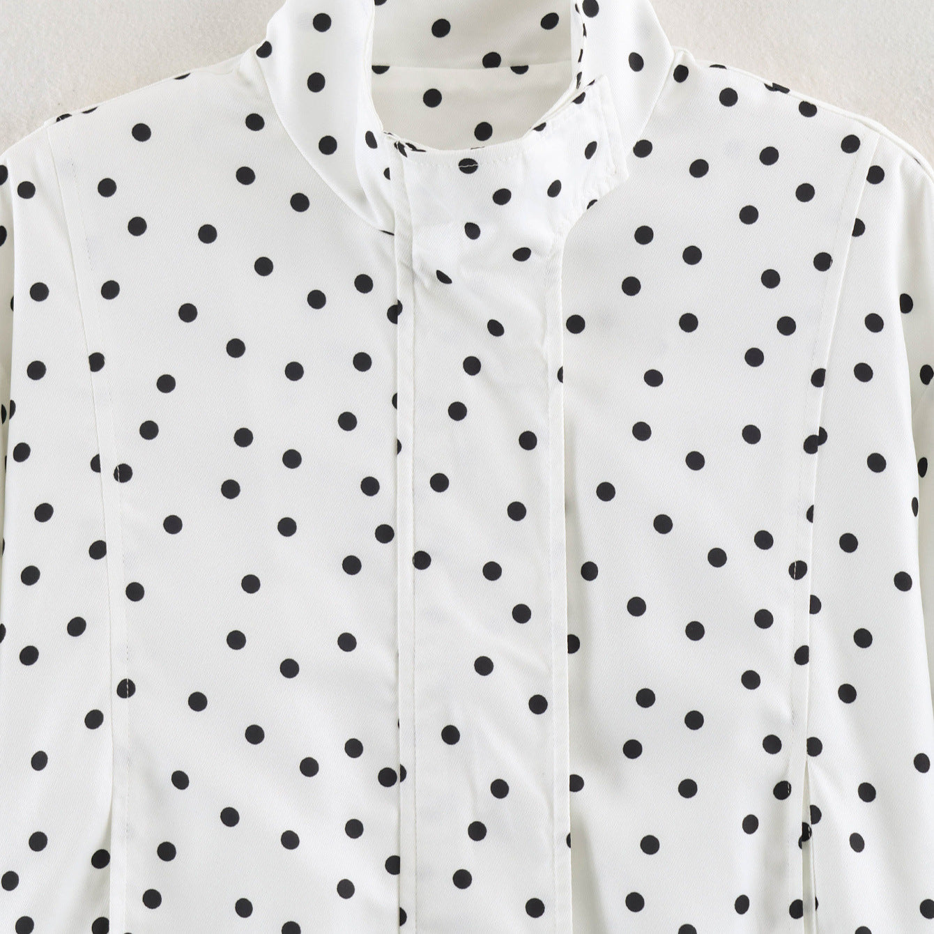 Women's Polka Dot Cropped Blouse with Stand Collar and Concealed Button Placket Chichicherry
