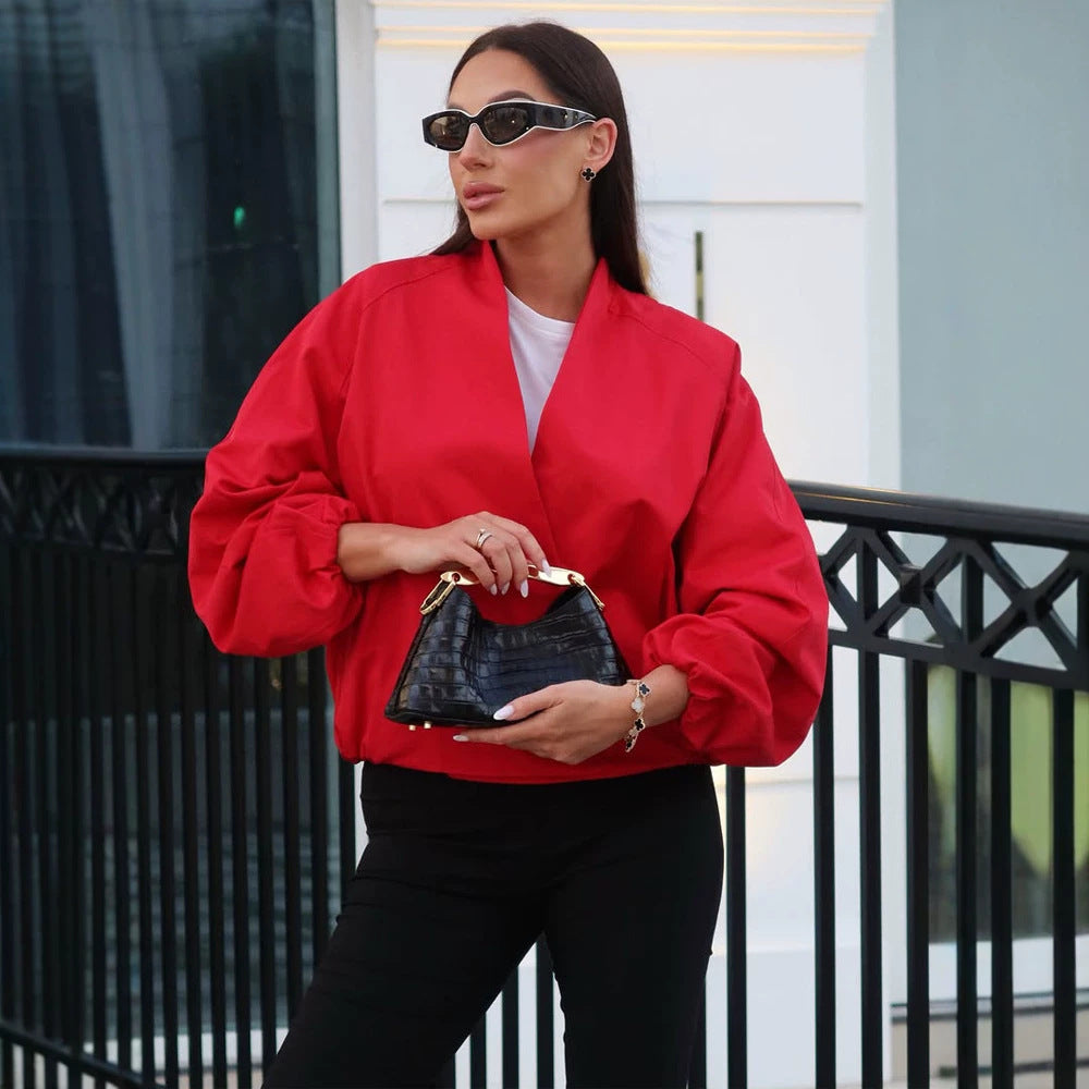 Women short cut oversized wrap jacket with balloon sleeves Chichicherry