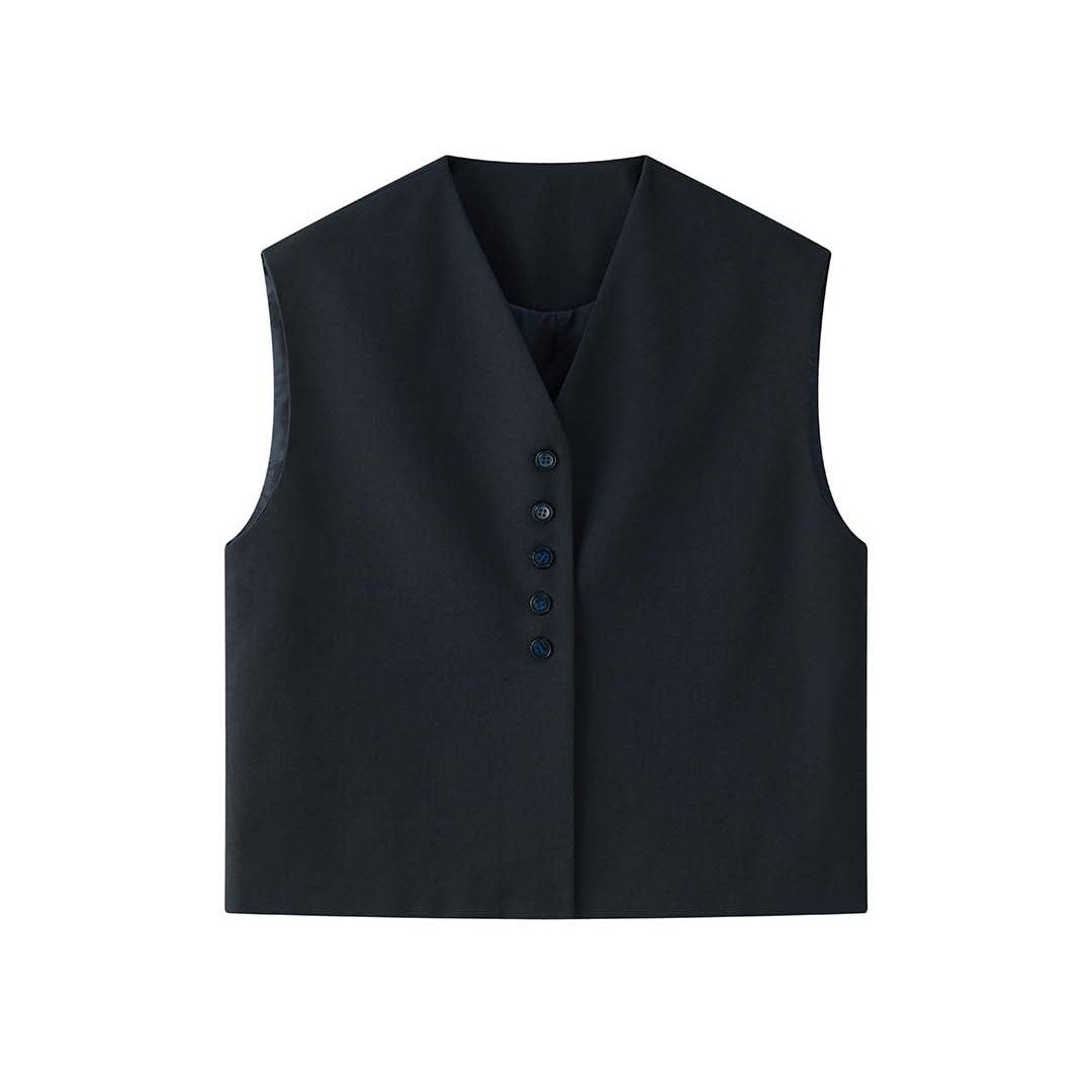 Women's Oversized Tailoring Vest with V-Neck and Continuous Button Placket Chichicherry