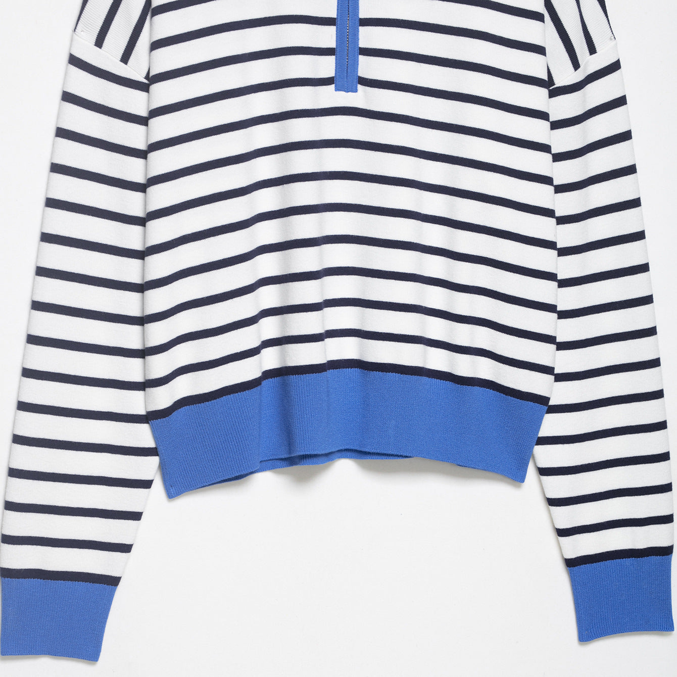 Women's Striped Cropped Knit Polo with Half Zipper and Wide Ribbed Cuff Chichicherry
