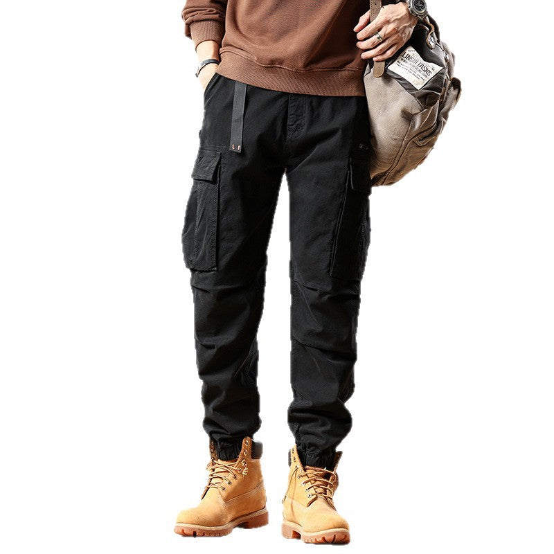 Men's Utility Cargo Pants with adjustable waistband, multiple pockets, and elastic hem Chichicherry