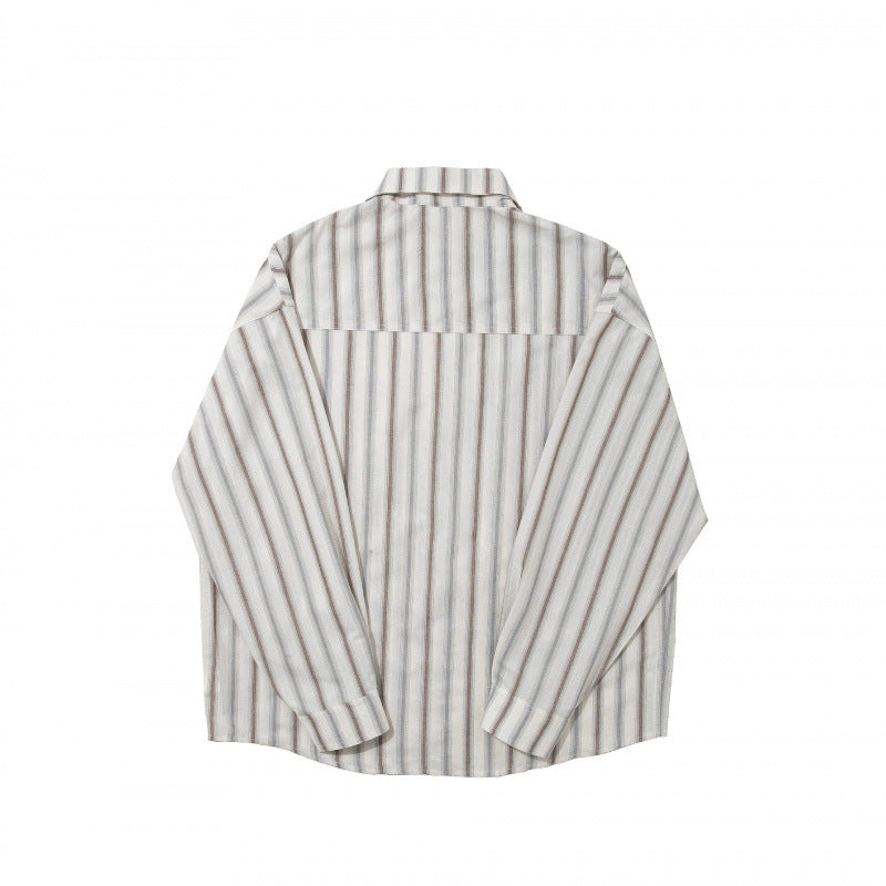 Unisex Oversize Long Sleeve Shirt made of Cotton Blend with Vertical Stripe Pattern and Chest Pocket Chichicherry