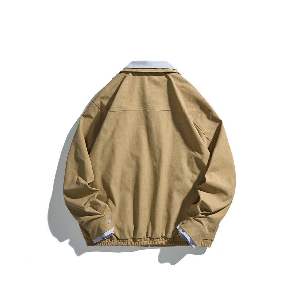 Men's short jacket in boxy cut made of sturdy canvas with contrasting lapel Chichicherry