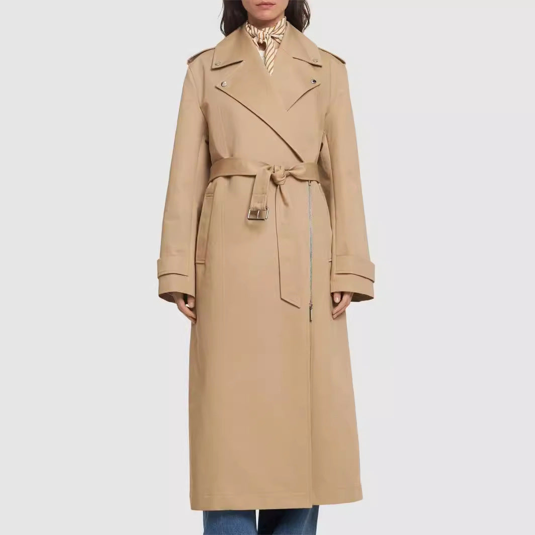 Women's floor-length oversized trench coat with zipper and wide shawl collar Chichicherry
