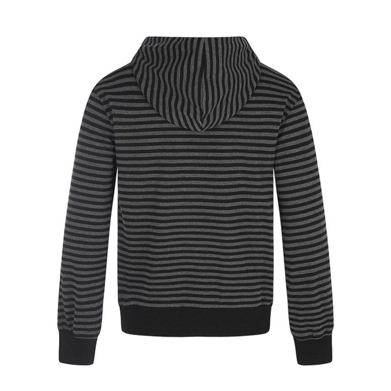 Women's Striped Hooded Sweat Jacket with Decorative Double Row, Metal Zipper and Hood Chichicherry