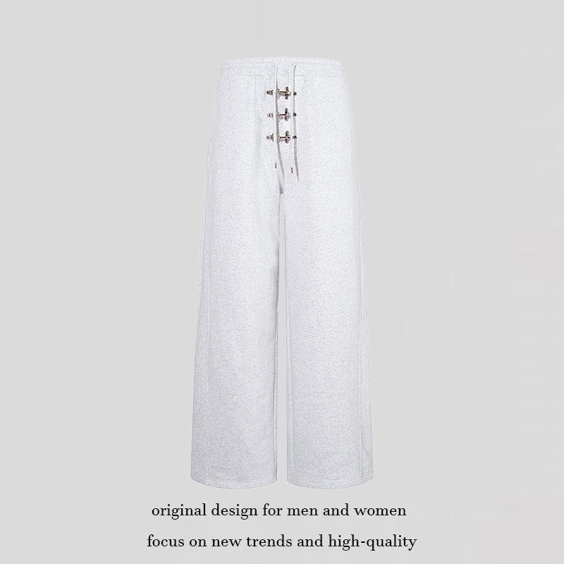Women’s wide, high-cut sweatpants with metal hook detail and drawstring Chichicherry