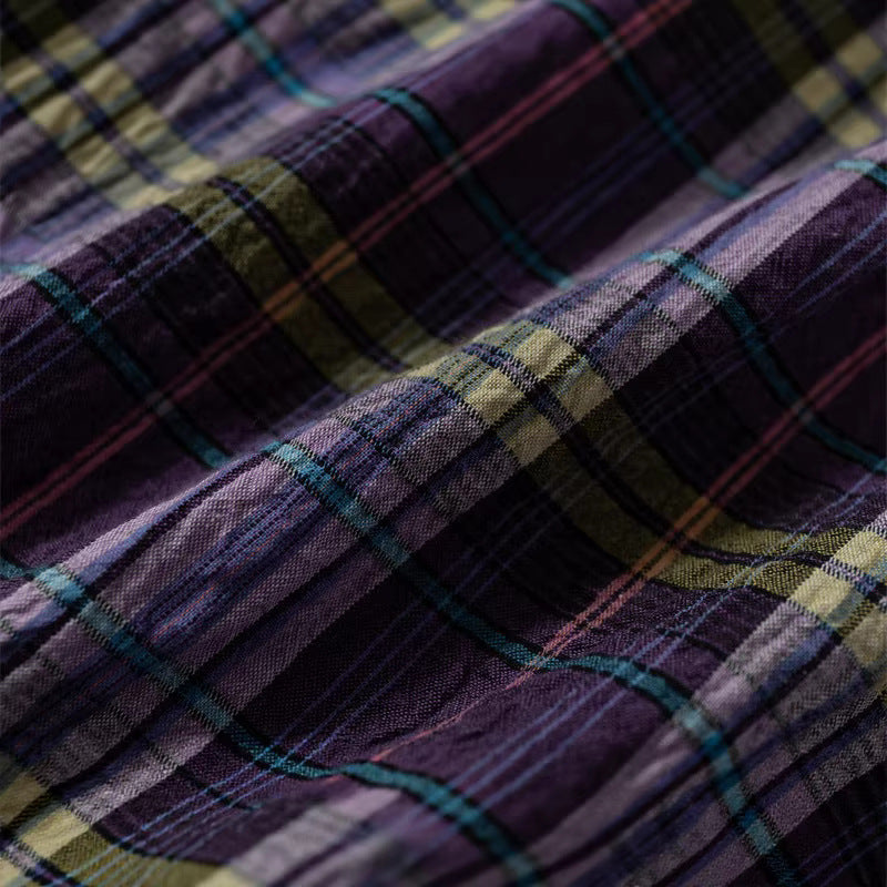 Women's Oversized Check Blouse made of lightweight cotton blend with diagonal chest pocket detail Chichicherry