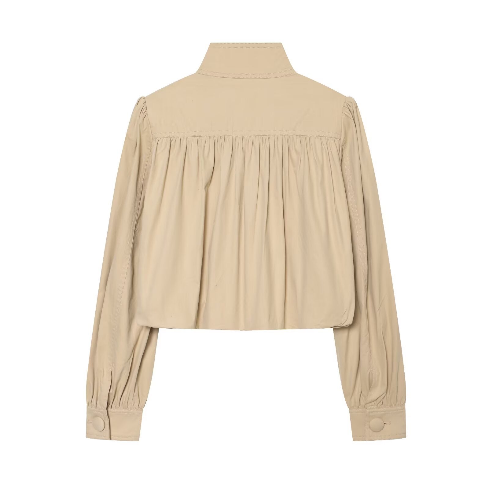 Women’s Lightweight Cropped Jacket with Gathered Shoulders, Stand Collar and Zipper Chichicherry