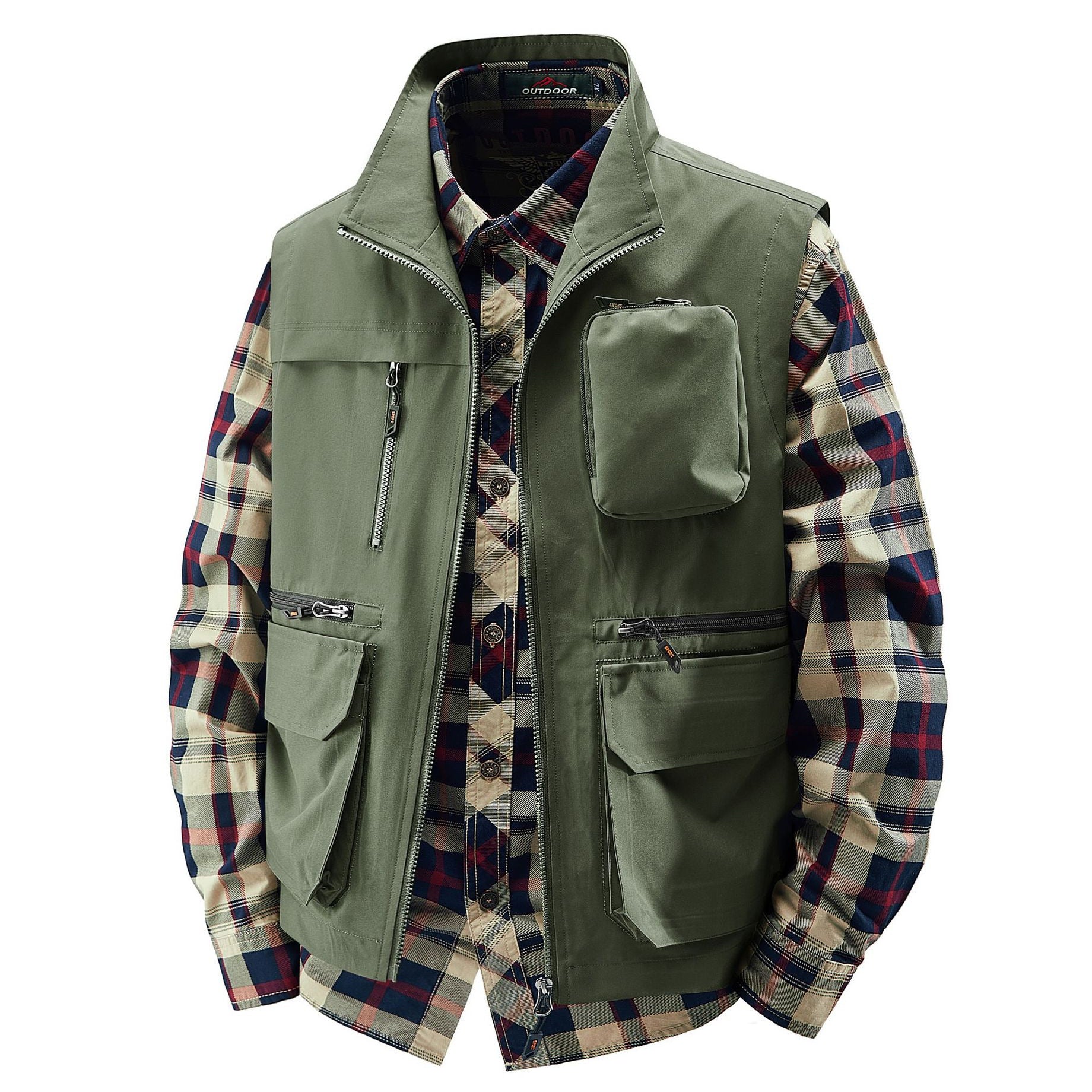 Men's Field Utility Vest with contrasting chest pocket, organizer pouches and sturdy front zipper Chichicherry