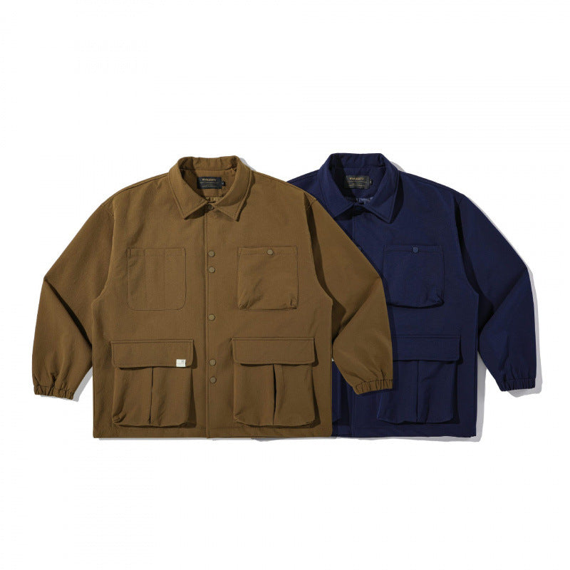 Unisex Boxy Utility Shirt Jacket with Multiple Flap Pockets and Snap Button Closure Chichicherry