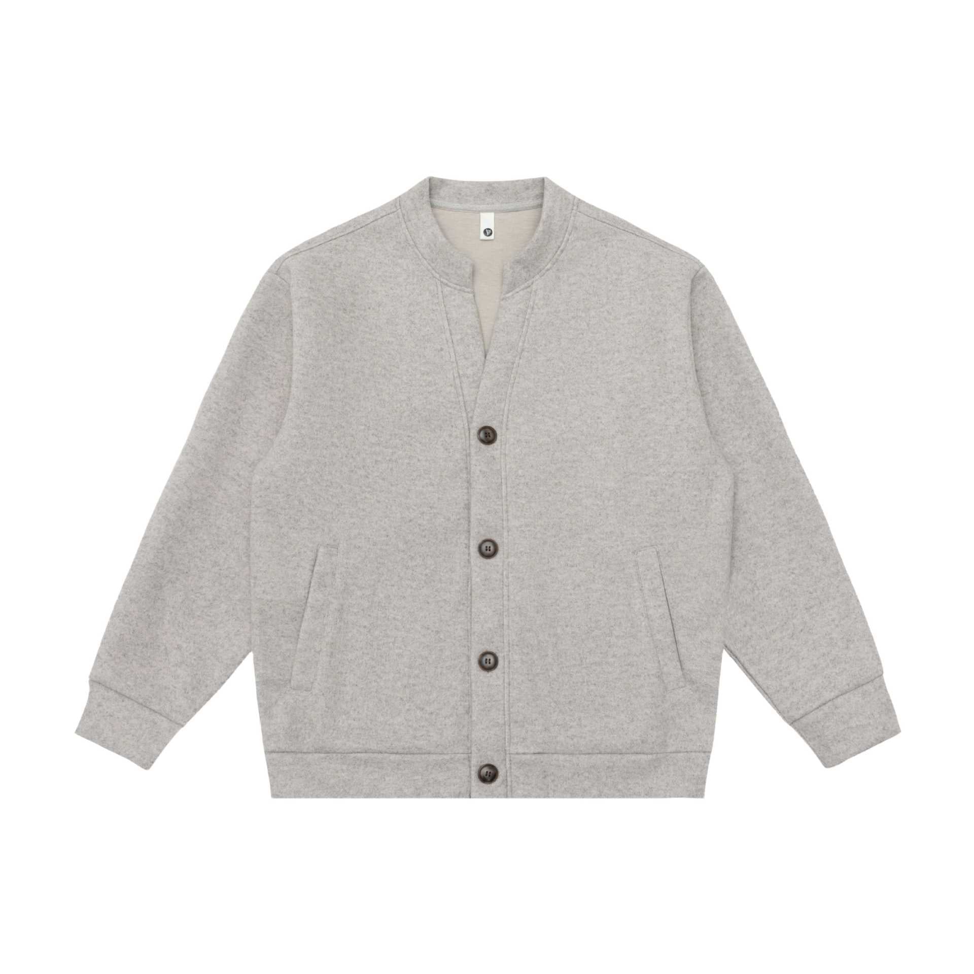 Unisex Short Cut Knitted Jacket in Boxy Bomber Style with Standing Collar and Button Placket Chichicherry
