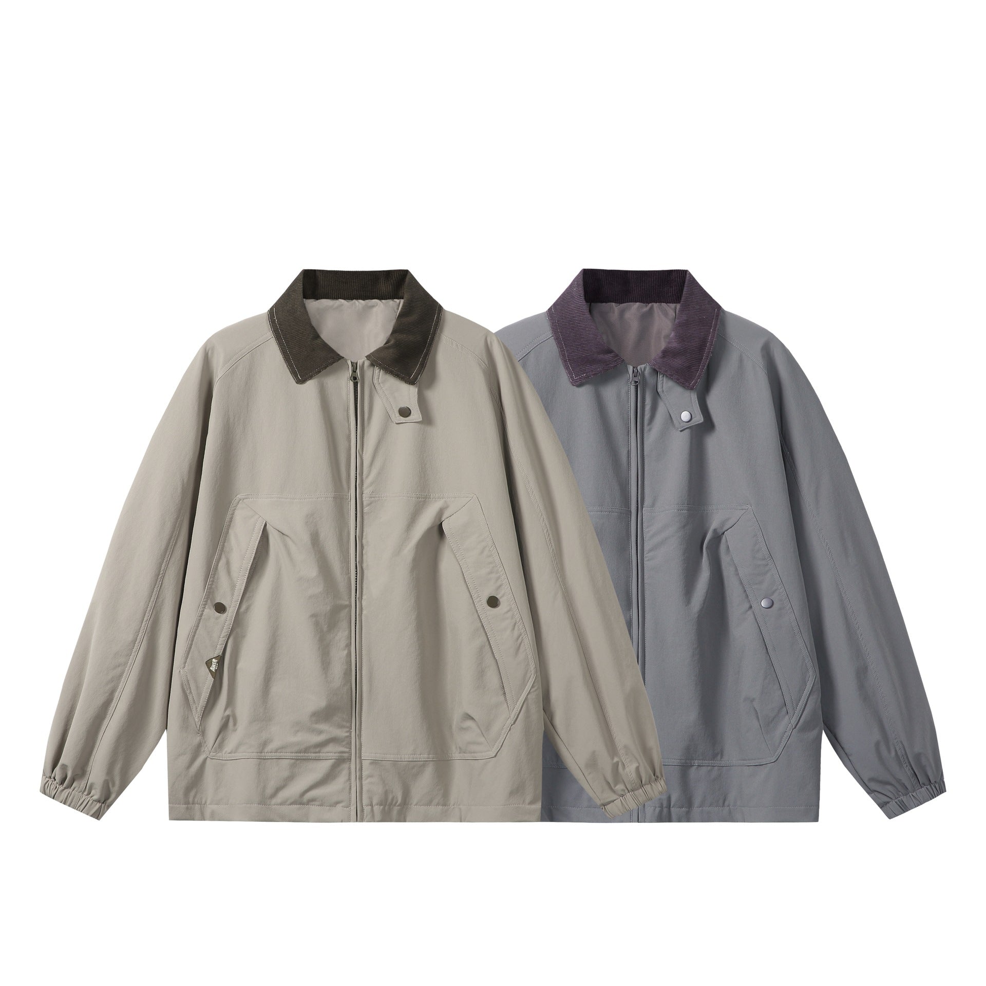Unisex Short Cut Boxy Blouson with Cord Collar, Zipper and Utility Flap Pockets Chichicherry