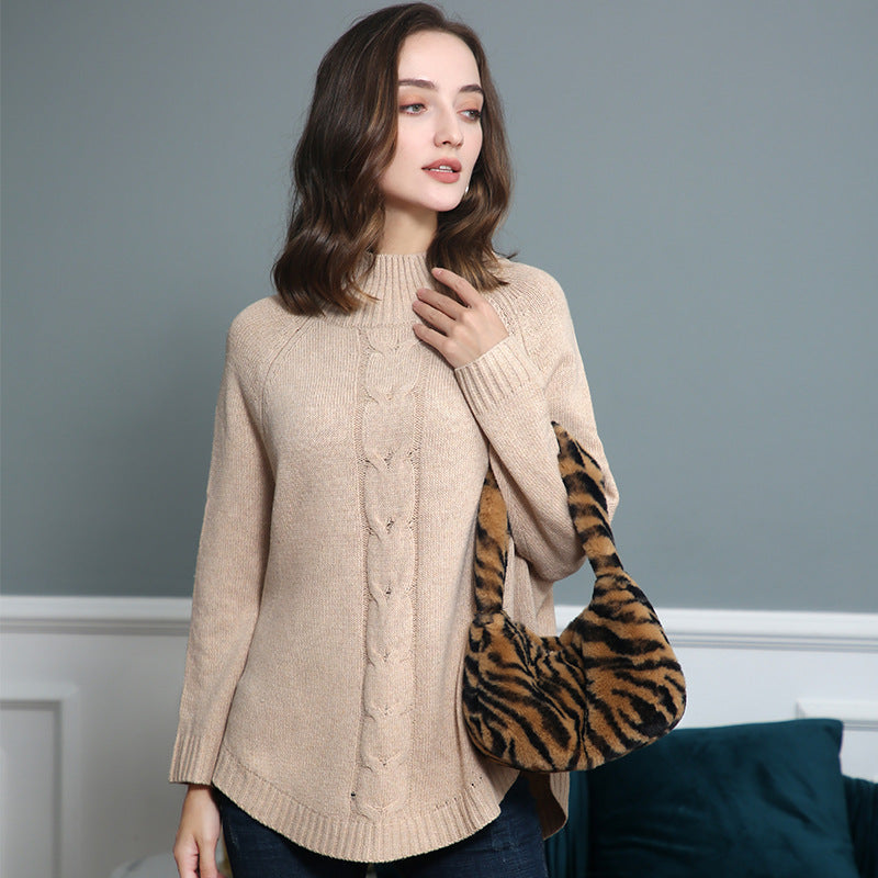 Women’s turtleneck sweater with cable pattern and raglan sleeves Chichicherry