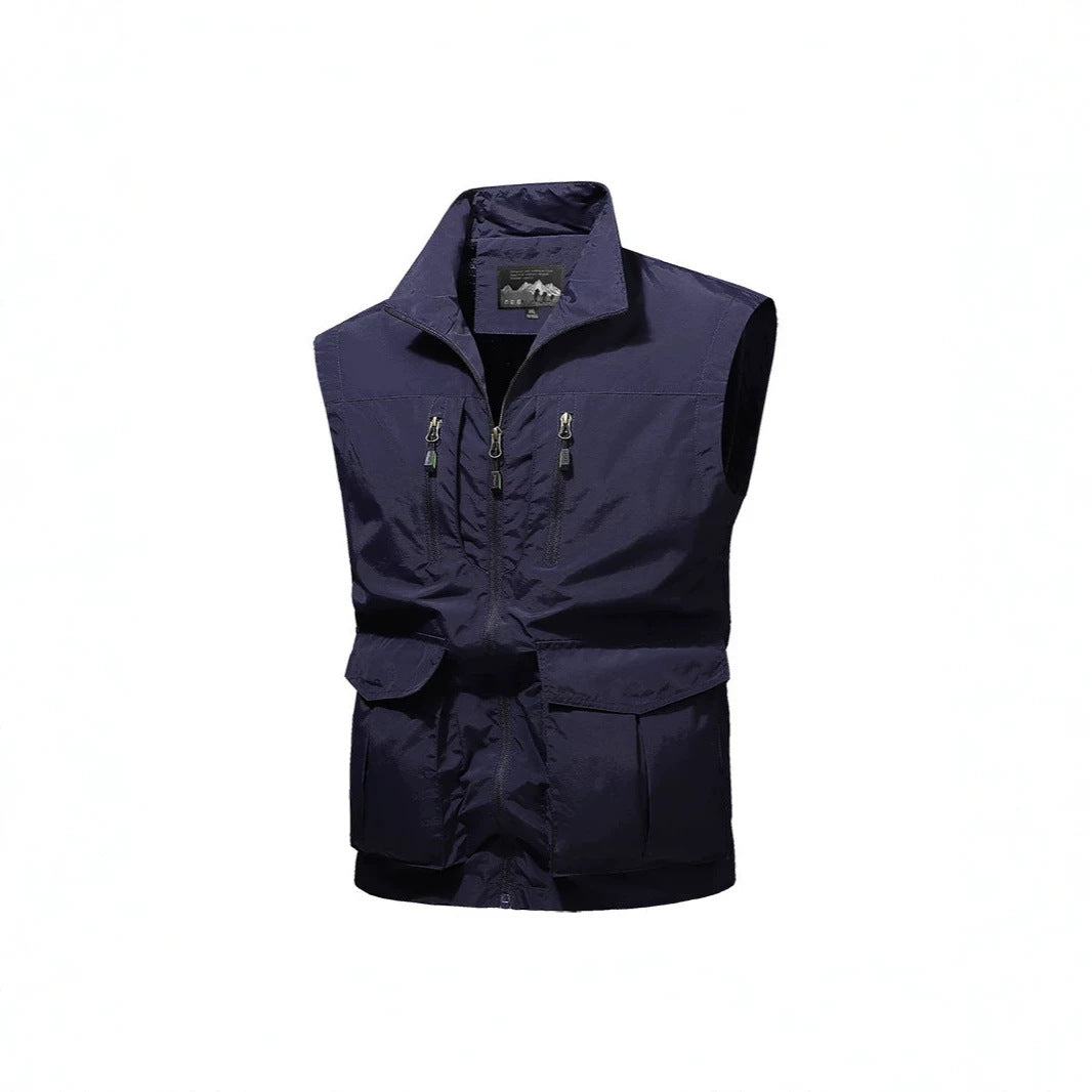 Men's Travel Performance Vest with High Collar, Water-Repellent Microfiber and Multiple Pockets Chichicherry
